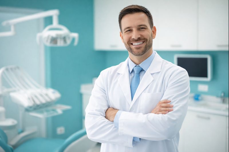 Professional male dentist in a modern clinic