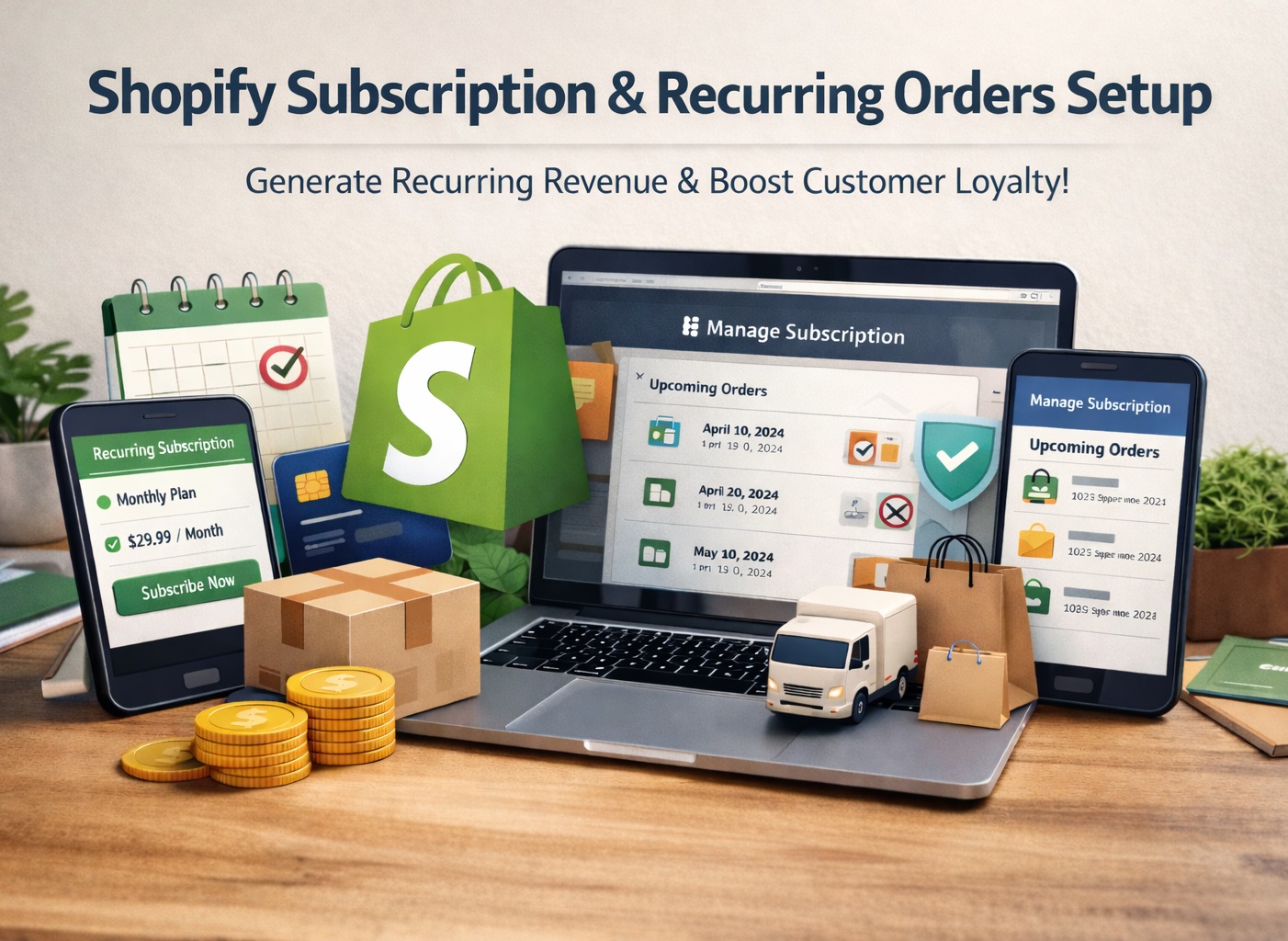 Shopify Subscription Setup with tools and devices